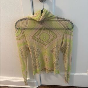 AFRM Swirl Pattern Long Sleeve Top in Green and Cream